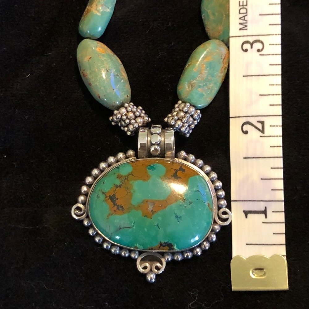 Artisan Crafted Turquoise and Silver Necklace - Picture 7 of 7
